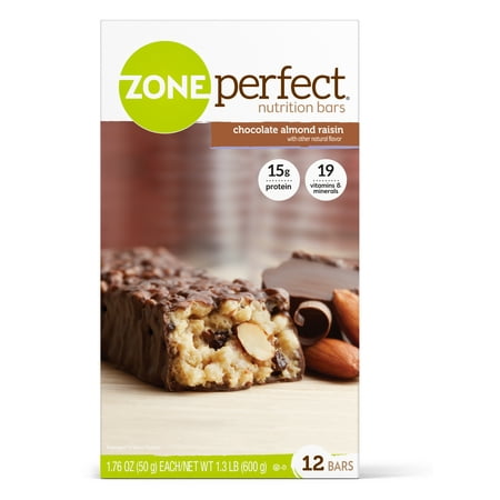 - ZonePerfect Nutrition Snack Bar, Chocolate Almond Raisin, 15g Protein, 12 Ct