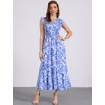 thumbnail image 4 of DARING DIVA V Neck Smocked Ruffle Tiered Maxi Dress L Blue, 4 of 7