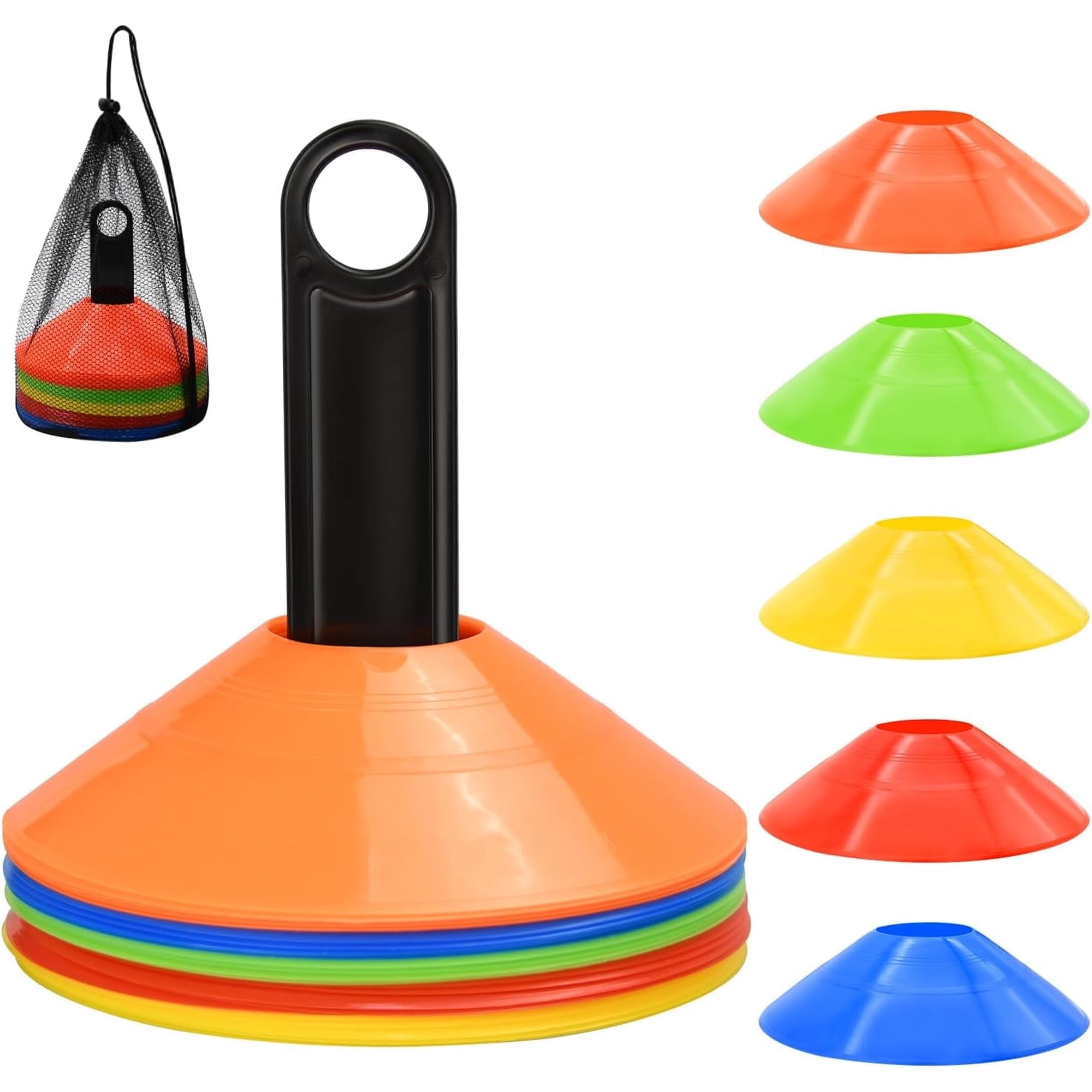 25 Pack Disc Cones, Agility Soccer Cones with Carry Bag and Holder, Soccer Cones for Football, Soccer, Basketball, Coaching, Practice Equipment