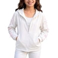 thumbnail image 2 of Girls Cute Hooded Jacket Full Zip Soft Fleece Bow Long Sleeve Sweatshirt Coat with Side Pockets Casual Daily Outwear Tops White Sweatshirts for Boy Hoodies 6-7Y, 2 of 7