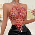 thumbnail image 5 of Kilaqueen Tank Tops for Women Sparkly Gemstones Splicing Halter Chain Top Rhinestone Nightclub Club Party Rave Crop Vest, 5 of 9