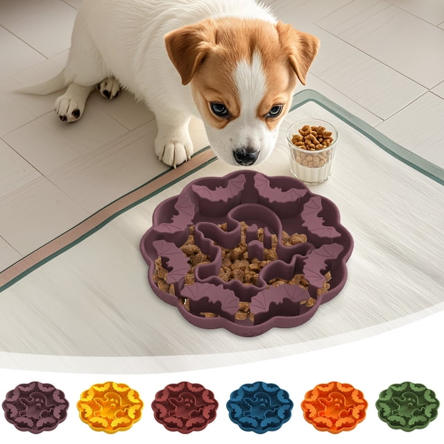 Comedero de Silicona para Perros con Diseño de Halloween | Comedero de Arroz Apto para Alimentos con Ventosa | Azul 20 X 20 X 4 Cm | Base Antideslizante | Fácil de Limpiar | Apto para Perros y Gatos