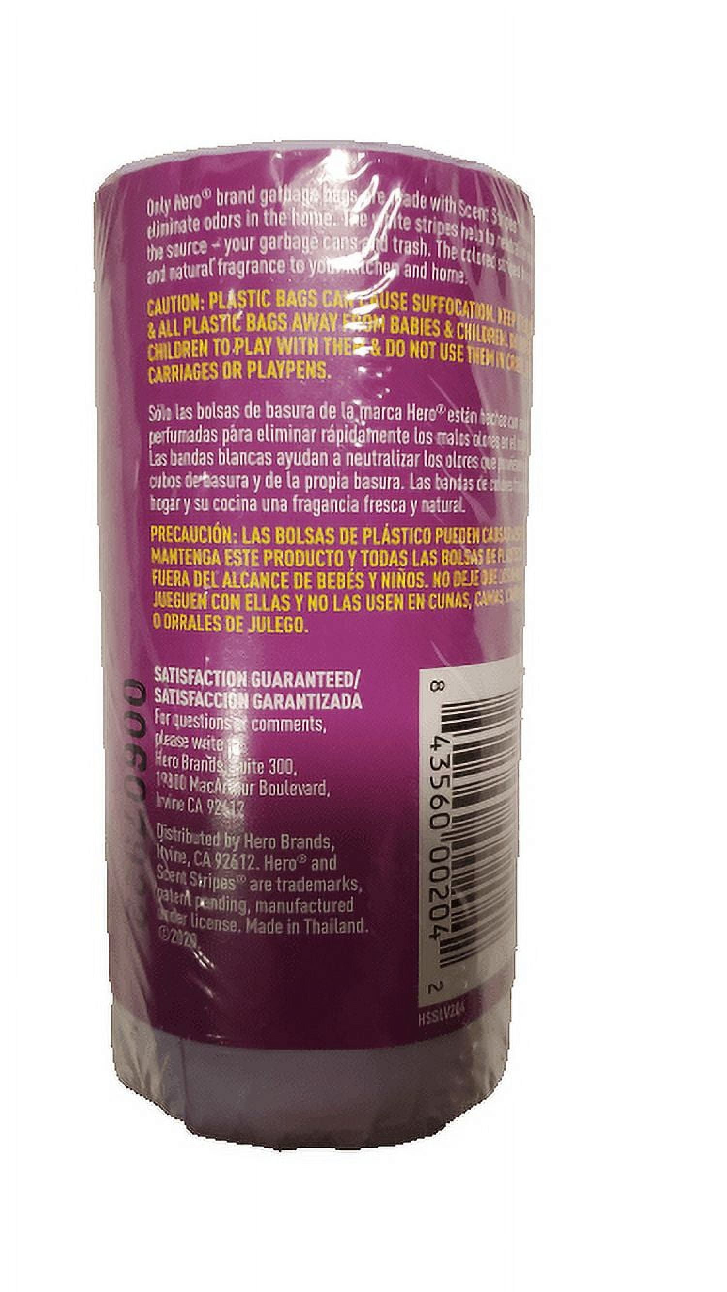 (8 pack) Hero Scent Stripes 4-Gallon, Lavender Scented, Small Flap Tie Trash Bags, 40 Count