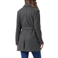 thumbnail image 3 of INSPIRE CHIC Women's Notch Lapel Double Breasted Belted Mid Length Trenchcoat M Dark Grey, 3 of 6