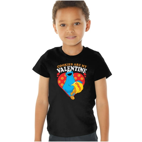 Sesame Street Cookies are my Valentine Kids T Shirt (2) for Toddler Boys and Girls, Black