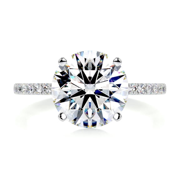 First Jewel Round Cut Brilliant 2.1 Ct Diamond Ring For Women's - Silver 14K White Gold Over Ring - Solitaire with Accent Diamond Ring - Eternity Band Diamond Ring for Women's - Gift for Women's