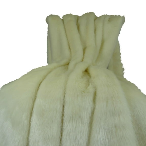 Plutus Faux Fur Arctic Fox Handmade Throw - White & Ivory - 60 x 72 in.