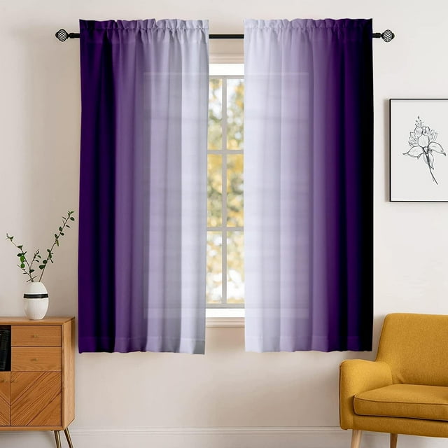 Purple Curtains 63 Inch Length for Living Room 2 Panel Set Purple and Grey White Window Treatment Curtain Lavender Ombre Gradient Light Filtering Curtains Modern Abstract Drapes