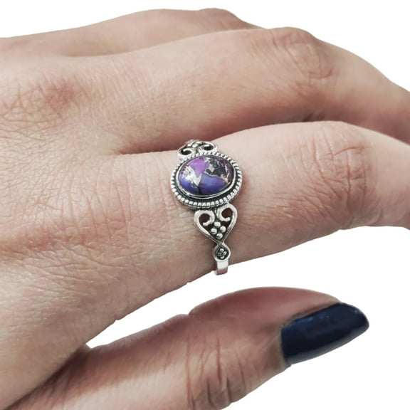 Natural Purple Copper Turquoise Ring, Copper Turquoise Gemstone Ring, December Birthstone, Tiny Bohemian Ring, 925 Sterling Silver, Womens Ring, Christmas Thanksgiving, Handmade Statement Jewelry