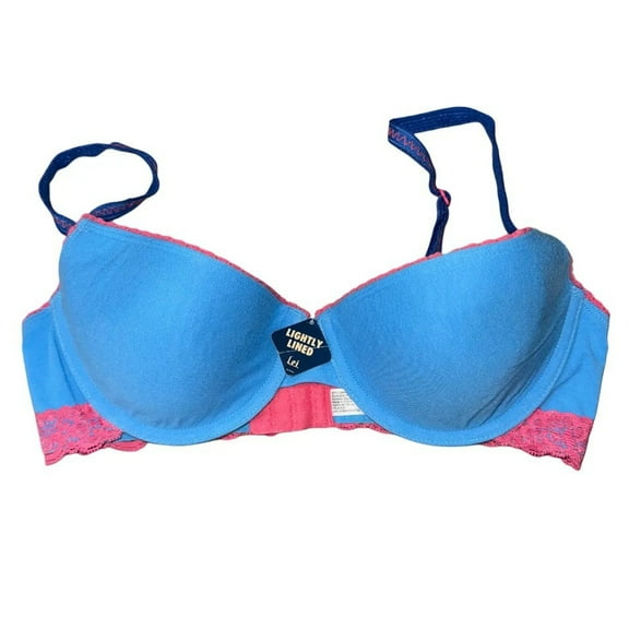 L.e.i Women's Blue with Pink Lace Underwire Bra - 36C