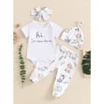 thumbnail image 3 of RUINIXCW Newborn Baby Boy Girl Hospital Coming Home Outfit Infant Baby Clothes Hi I'm New Here Short Sleeve Animal Print Romper Pants Headband Hat Set, 3 of 9