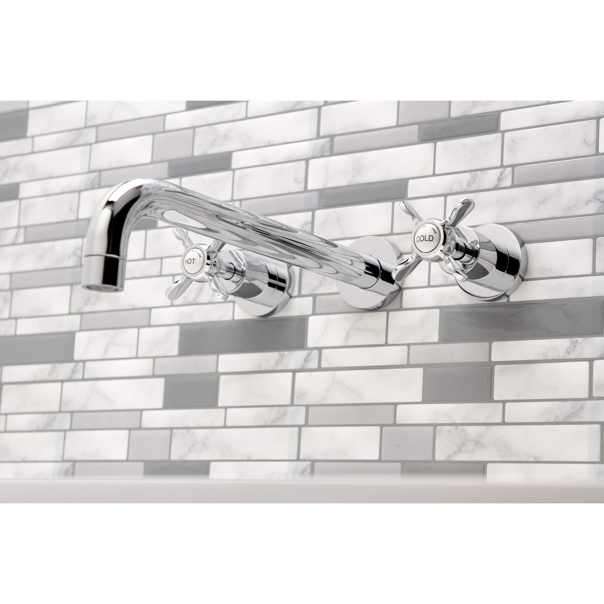 Kingston Brass KS8051BEX Essex Two-Handle 3-Hole Wall Mount Roman Tub Faucet in Polished Chrome