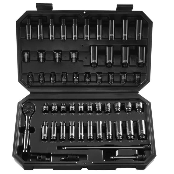 VEVOR Drive Impact Socket Set 1/4" - 55 Piece Deep & Shallow Socket Set SAE 5/32"-9/16" and Metric 4-15mm - 6 Point CR-V Alloy Steel for Auto Repair - Easy-to-Read Size Markings - Storage Case
