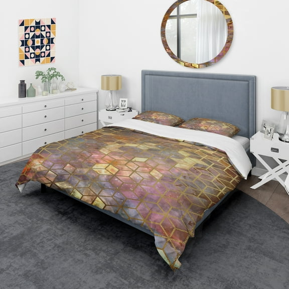Designart 'Yellow Cubes on Nebula Background' Modern & Contemporary Duvet Cover Set