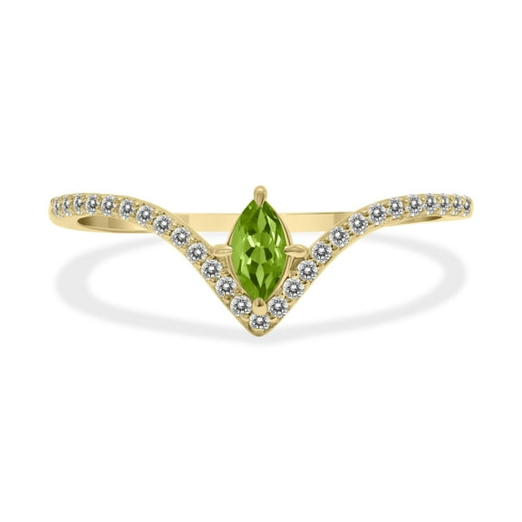 SZUL Women's 1/4 Carat TW Peridot and Diamond V Shape Ring in 10K Yellow Gold