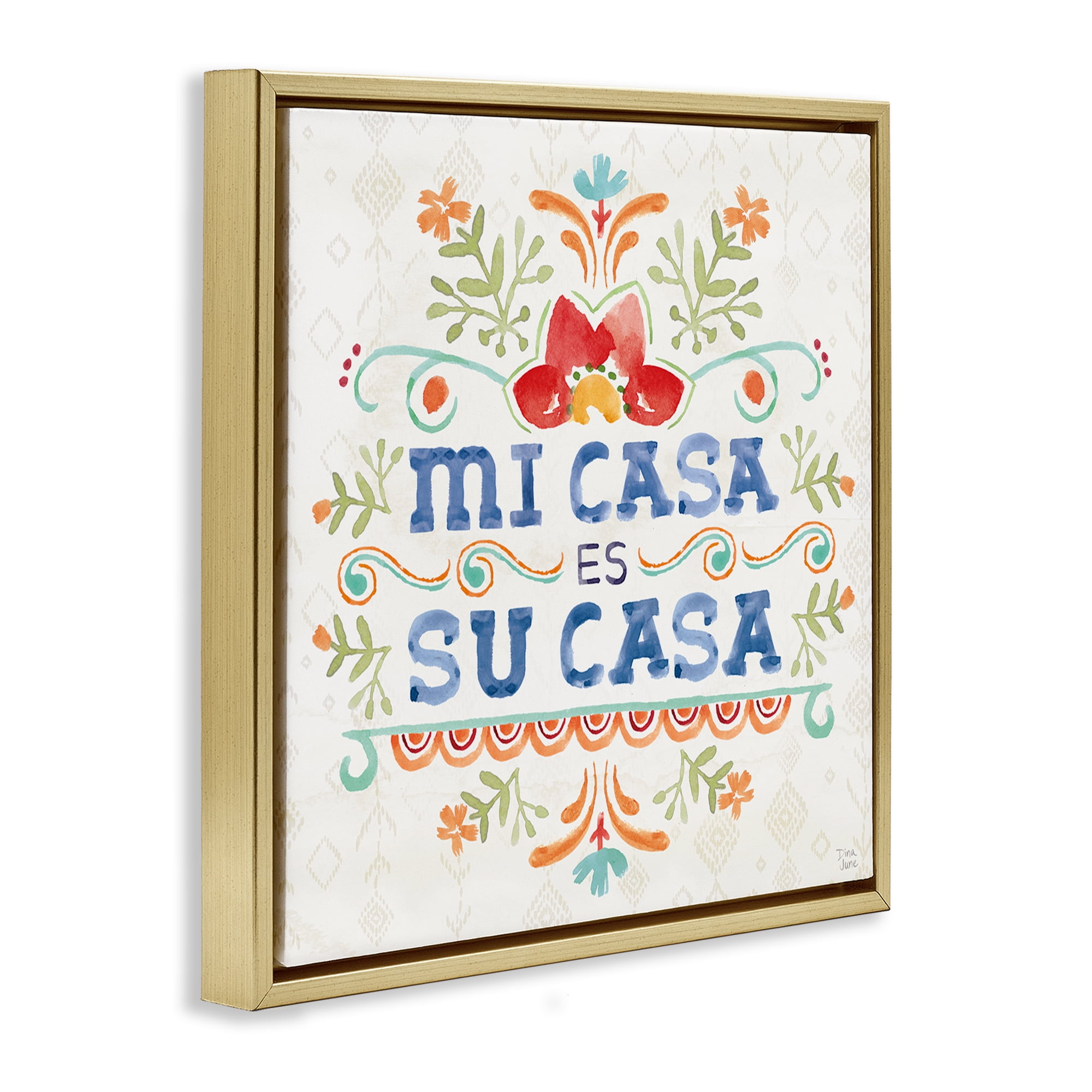 Stupell Industries Su Casa Hogar Acogedor Inspirational Quotes & Sayings Painting Gold Floater Framed Art Print Wall Art, 18 x 18