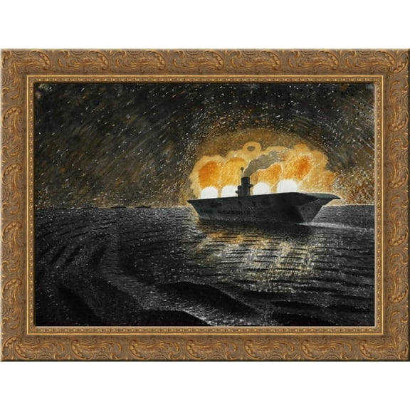 HMS Ark Royal in Action 24x20 Gold Ornate Wood Framed Canvas Art by Ravilious, Eric