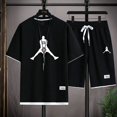 thumbnail image 5 of Conjunto de camiseta y pantalones cortos casuales con estampado de gofres para hombre de nueva marca de verano, conjunto de 2 piezas transpirable de secado rápido para deportes de baloncesto y fitness, 5 of 5