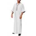 thumbnail image 2 of xiaxaixu Men Robe, Half Sleeve Kaftan Button Closure Patchwork Lightweight Thobe Arabic Clothes, 2 of 7