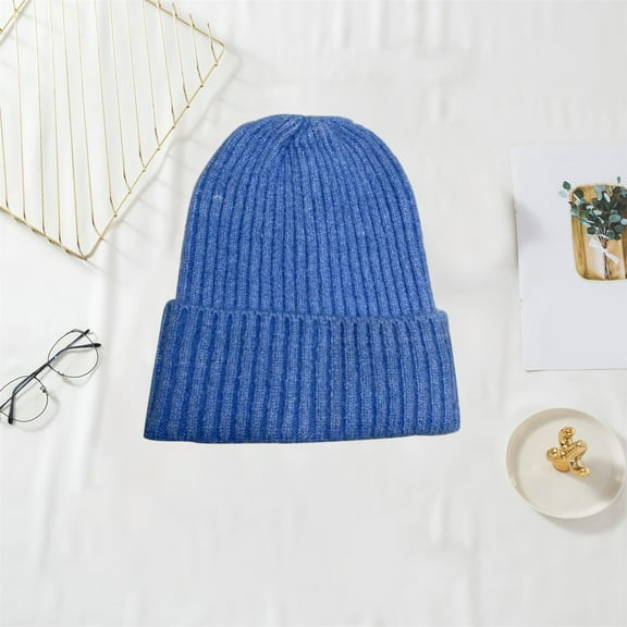 harmtty Fashion Women Fall Winter Hat Knitted Solid Color High Elastic Dome Anti-slip Regular Fit Soft Warm No Brim Windproof Warm Unisex Winter Cap Adult Beanie Light Blue
