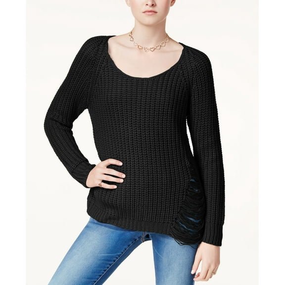 Planet Gold Juniors Ripped Sweater Black Beauty XL