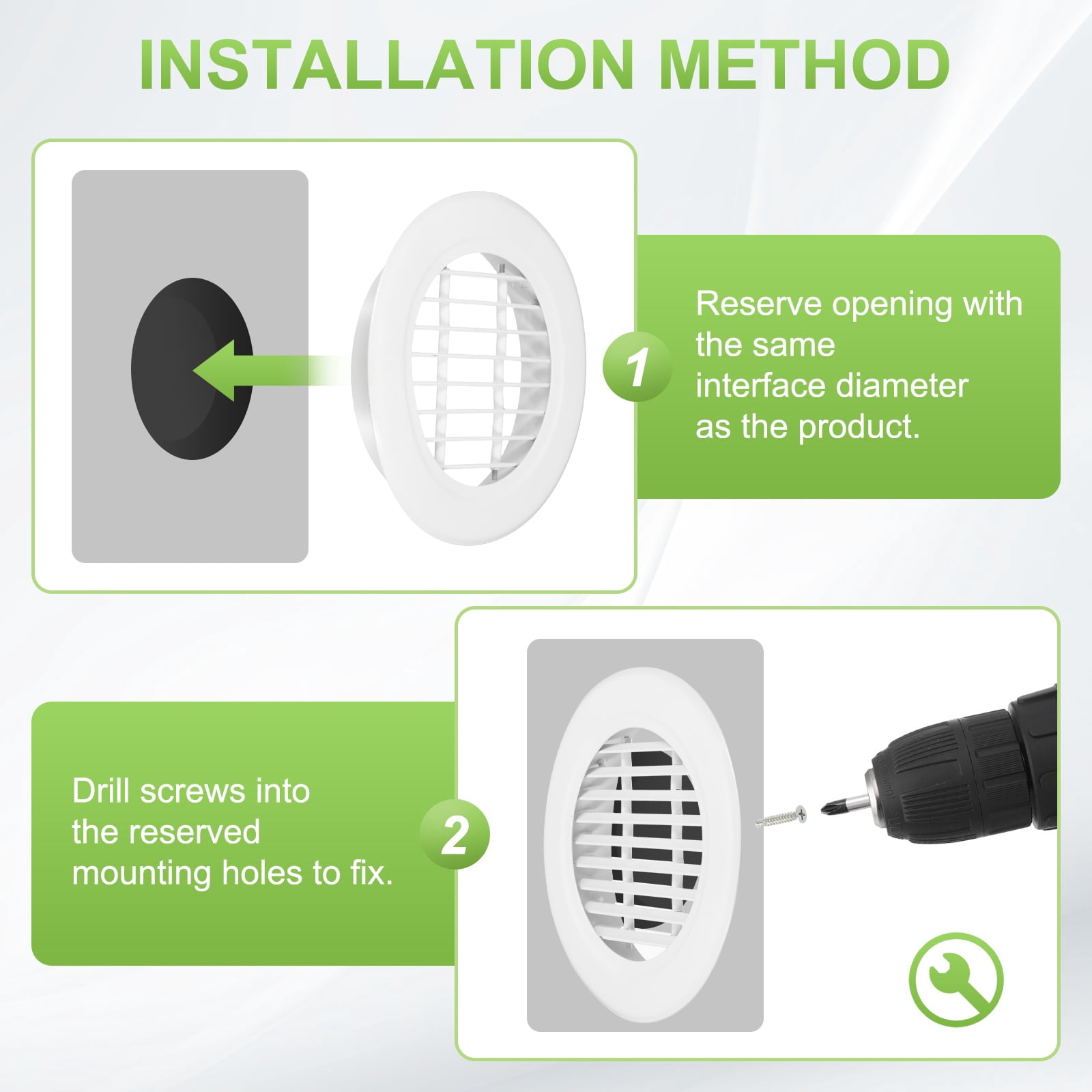 Uxcell 3.9" Round Air Vent, Single Louver Grille Cover Aluminum Alloy Soffit Vent HVAC Ventilation for Ceiling Wall Roofing Bathroom Kitchen Garage Duct Shed Garage, White