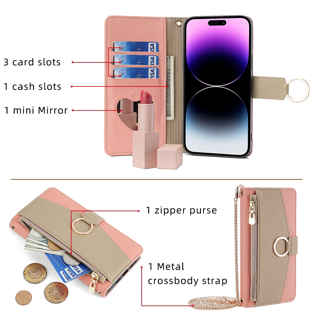 TECH CIRCLE For Samsung Galaxy A51 4G Wallet Case,PU Leather Flip Folio Stand Card Holder Zipper Ring Magnetic Protective Phone Case with Lanyard Strap Women Case for Galaxy A51 4G 6.5" 2019,Pink