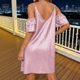 thumbnail image 3 of Tauxra Puff Sleeve Dress for Women, Solid Color Flowy V-Neck Off Shoulder Dress, Casual Party Spring and Summer Length, 3 of 7