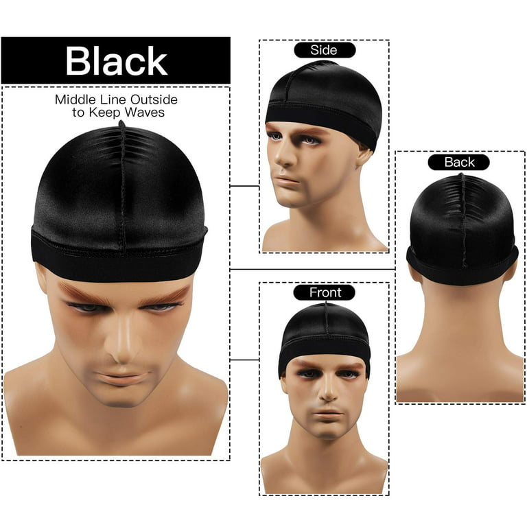 2pcs Silky Stocking Wave Cap, Satin Doo Rags Good Compression Wave Caps for  Men, for 360 540 720 Waves (2pc Black)