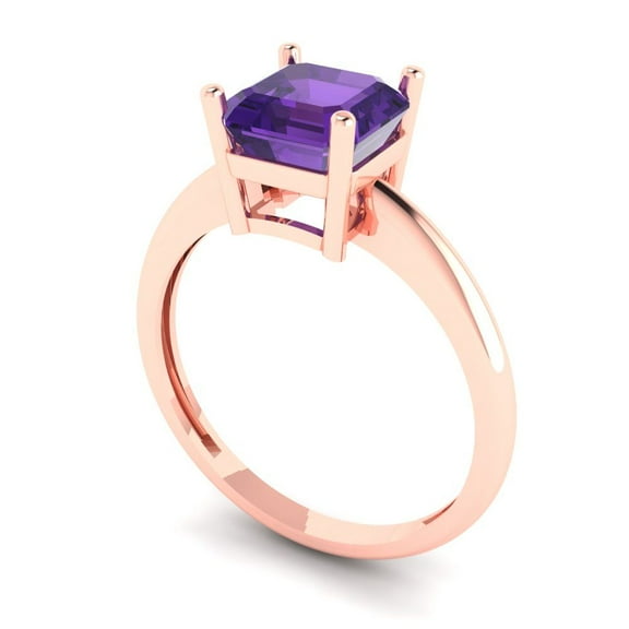 1.5 ct Asscher Cut Natural Amethyst Solitaire Engagement Ring for Women in 18K Rose Gold