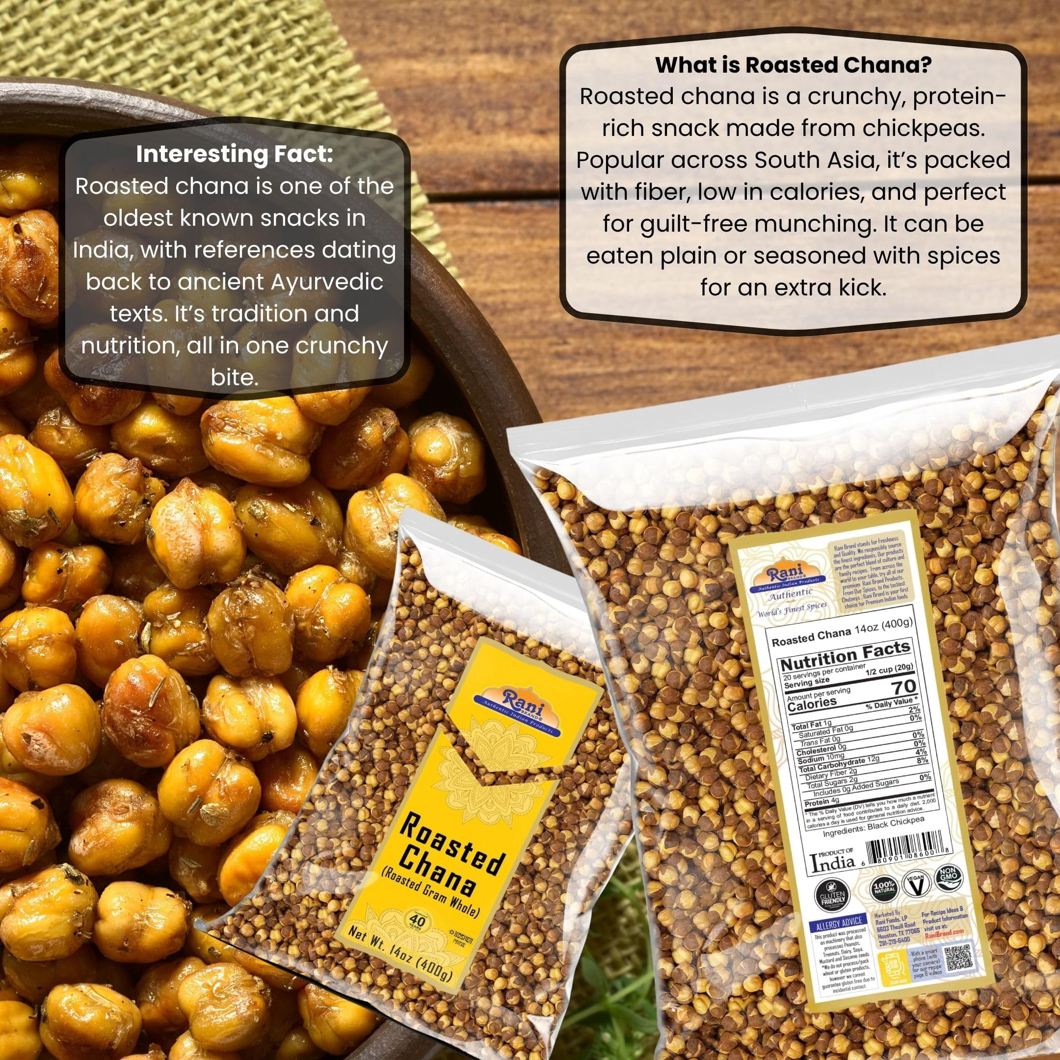 ★chana★ Rani Roasted Chana Plain Flavor 14oz Chickpeas All Natural Vegan