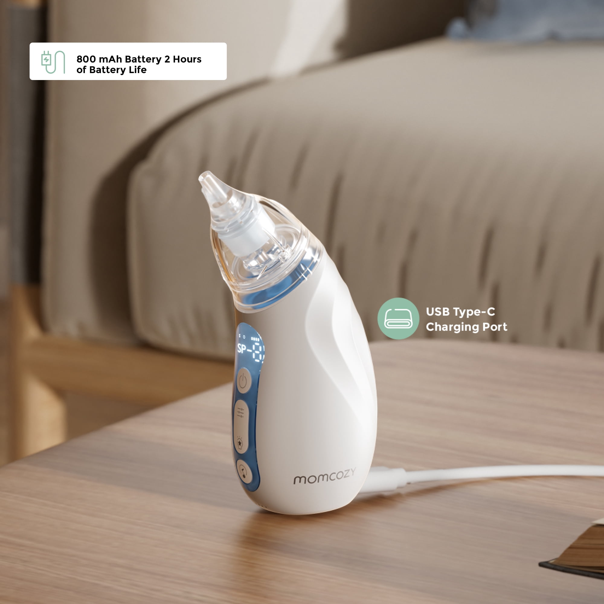 Momcozy Electric Baby Nasal Aspirator BN02 with Gentle Suction and Soothing Features, Light Blue