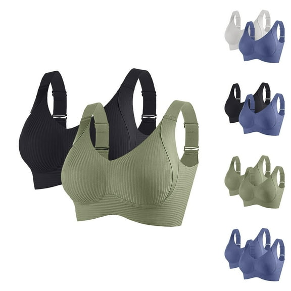 SMihono 2 Pack Seamless Wirefree Sports Bra for Women Adjustable Comfortable Supportive Push Up Full Coverage V Neck Yoga Bras White XL