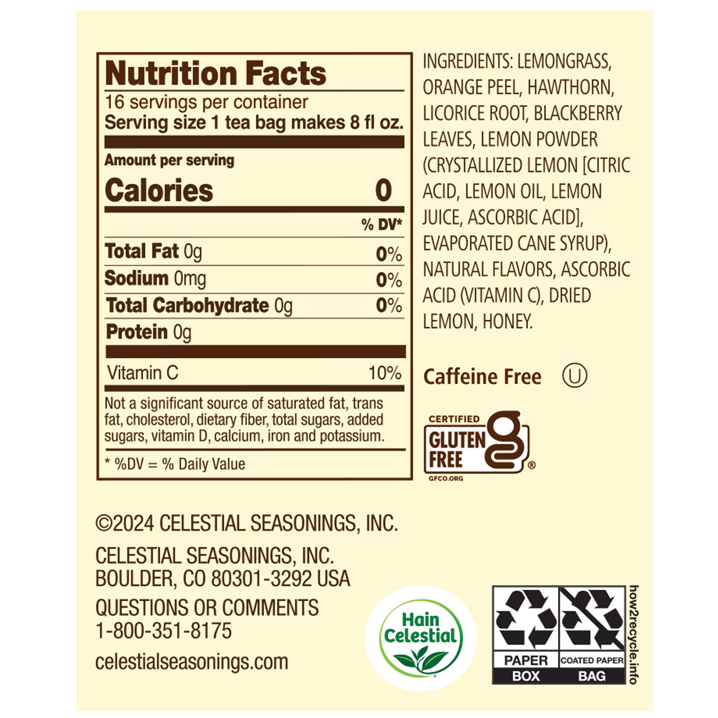 (6 pack) Celestial Seasonings Caffeine-Free Lemon Honey Drop Herbal Tea Bags (16 Count)