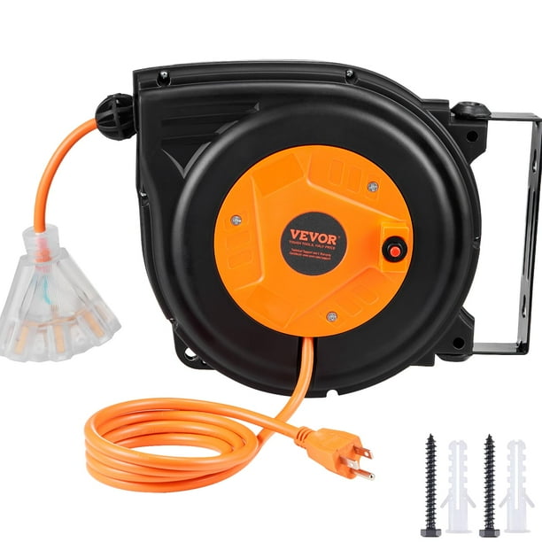 Carrete de cable de extensión retráctil VEVOR de 30 m con triple salida