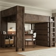 thumbnail image 3 of Harper & Bright Designs Queen Size Loft Bed with Wardrobe and Desk, Queen Solid Wood Loft Bed with Storage Shelves USB Charging Station, Brown, 3 of 12