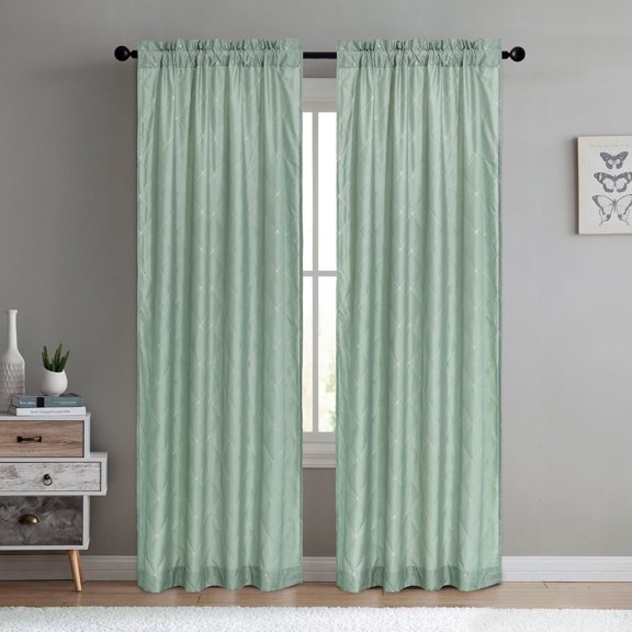 Home Soft Things Doris Diamond Embroidery Curtain set 2Pcs - Silver Blue - 60"x96"