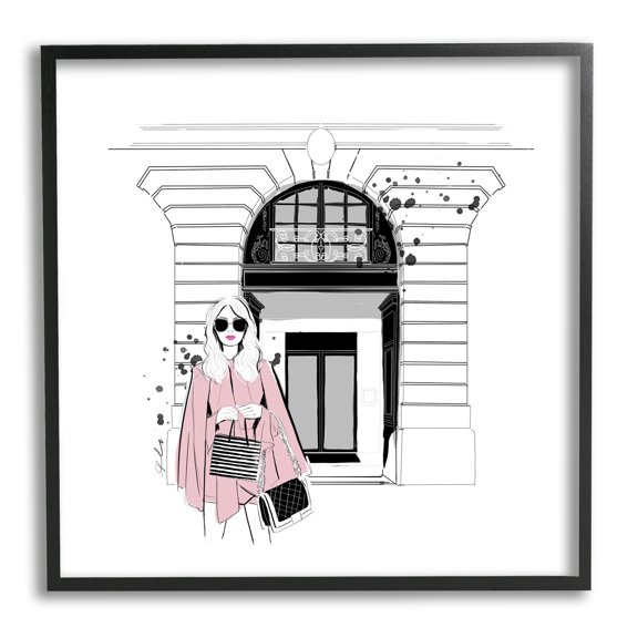 Stupell Industries Fashion Girl Town Storefront Graphic Art Black Framed Art Print Wall Art, Design by Alison Petrie