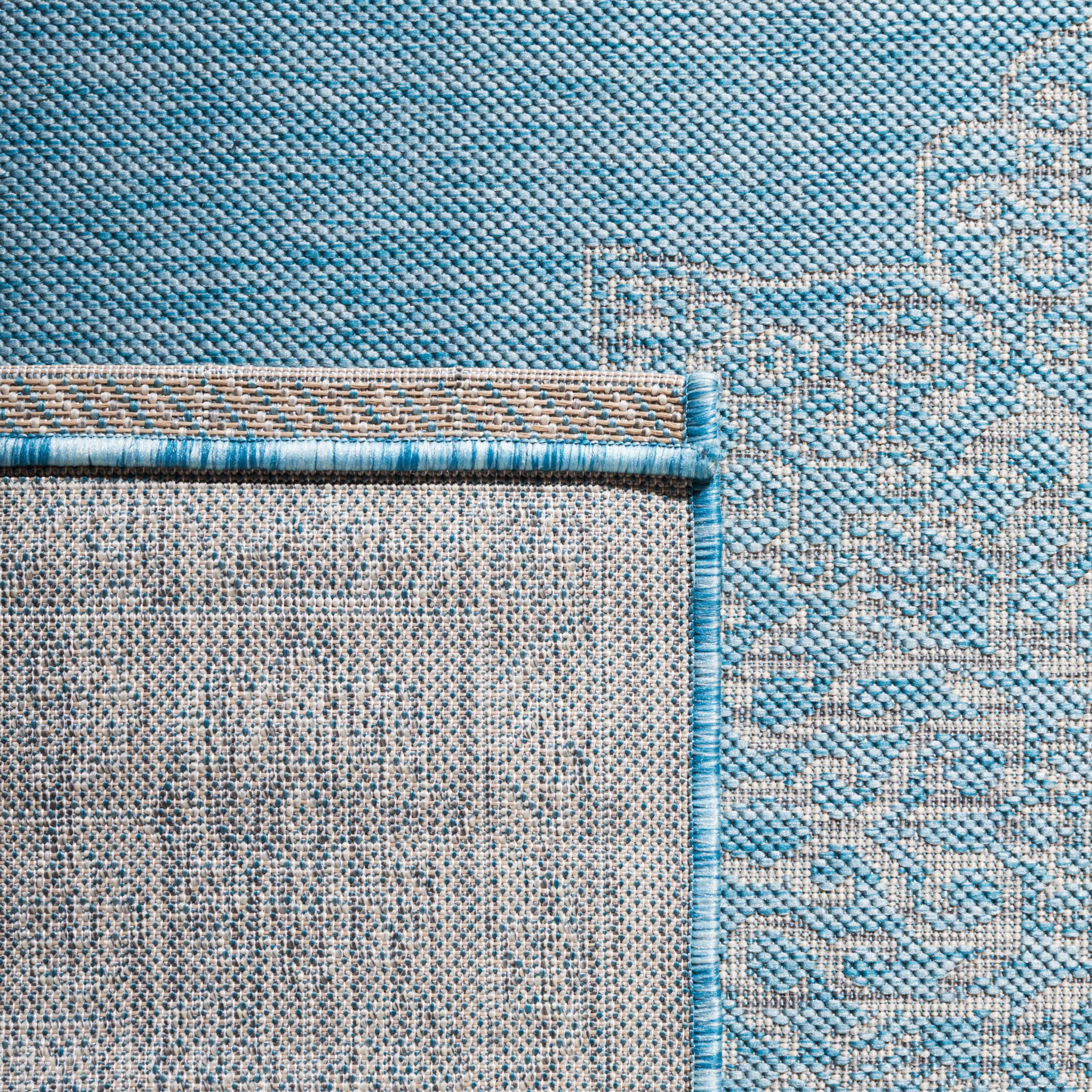 SAFAVIEH Courtyard Delbet Distressed Medallion Indoor/Outdoor Area Rug, 6'7" x 6'7" Square, Aqua/Grey