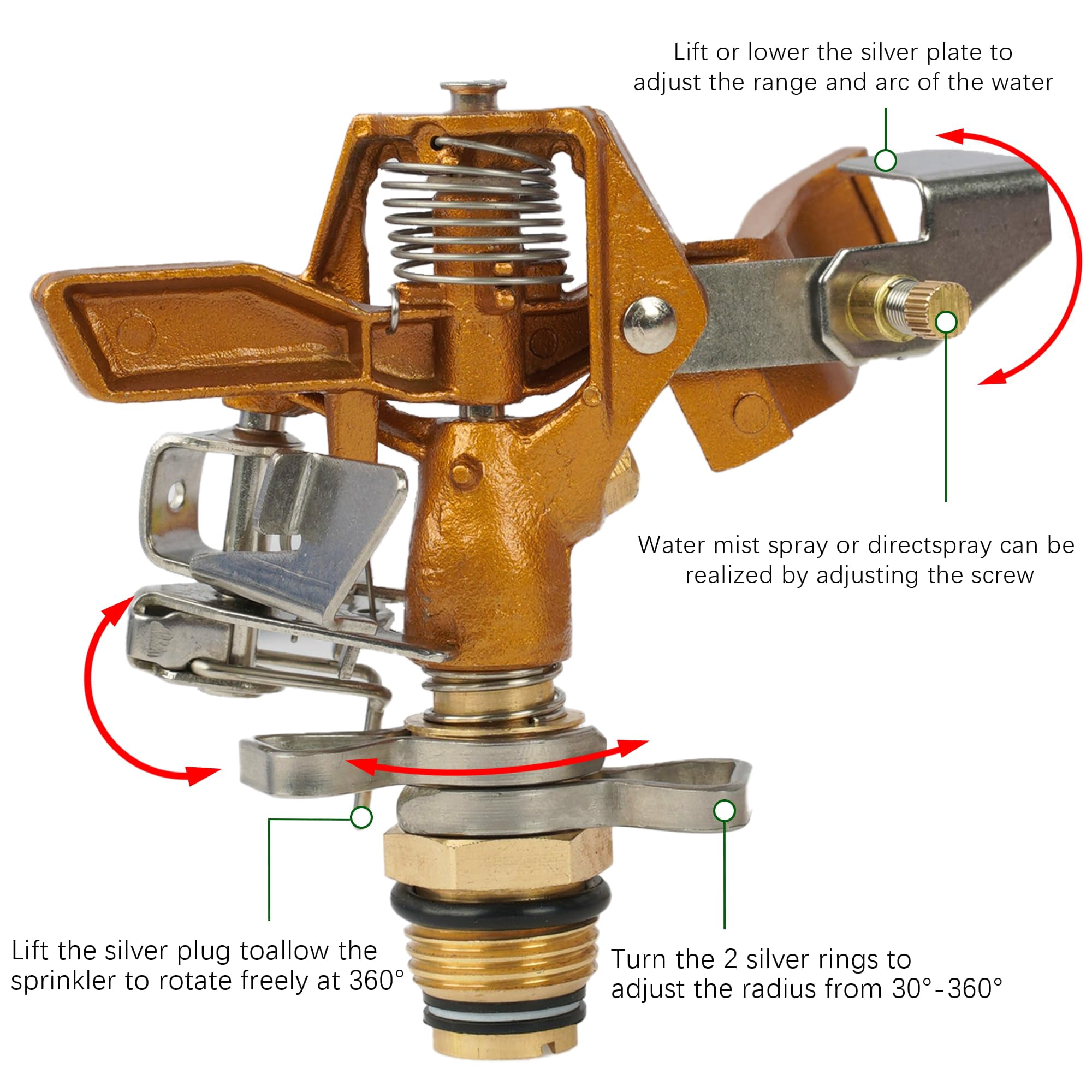 Impact Sprinkler On Tripod Base  Sprinklers With Head 360 Degree Large Area Irrigation Extension Flip Locks Heavy Duty 3/4" Connector For Lawn Yard Garden