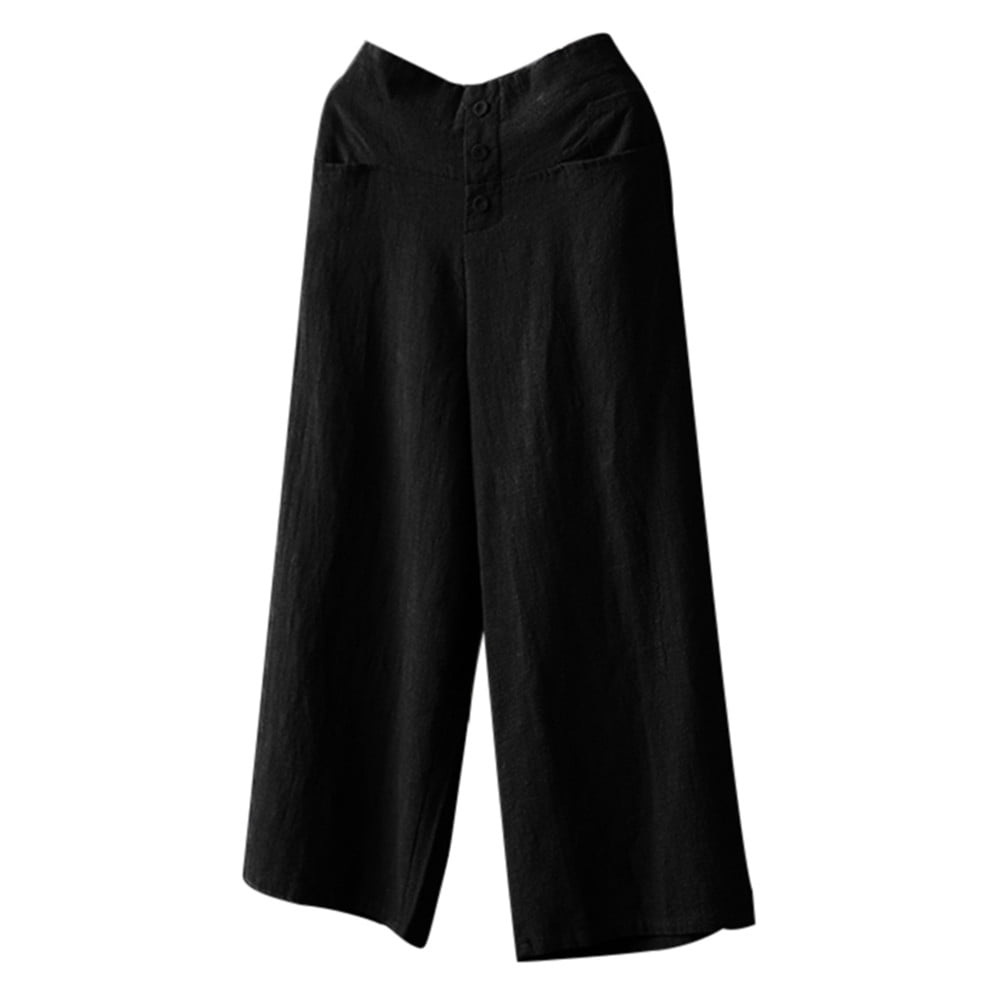 Women Palazzo High Waist Wide Leg Culottes Cotton Linen Trousers Loose Pants Women Palazzo High Waist Wide Leg Culottes Cotton Linen Trousers Loose Pants