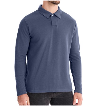 

Men s Cotton Long Sleeve Polo Shirt Fall Casual Lapel Solid Color Top Loose Quarter Button Pullover Blouses (Gray S)