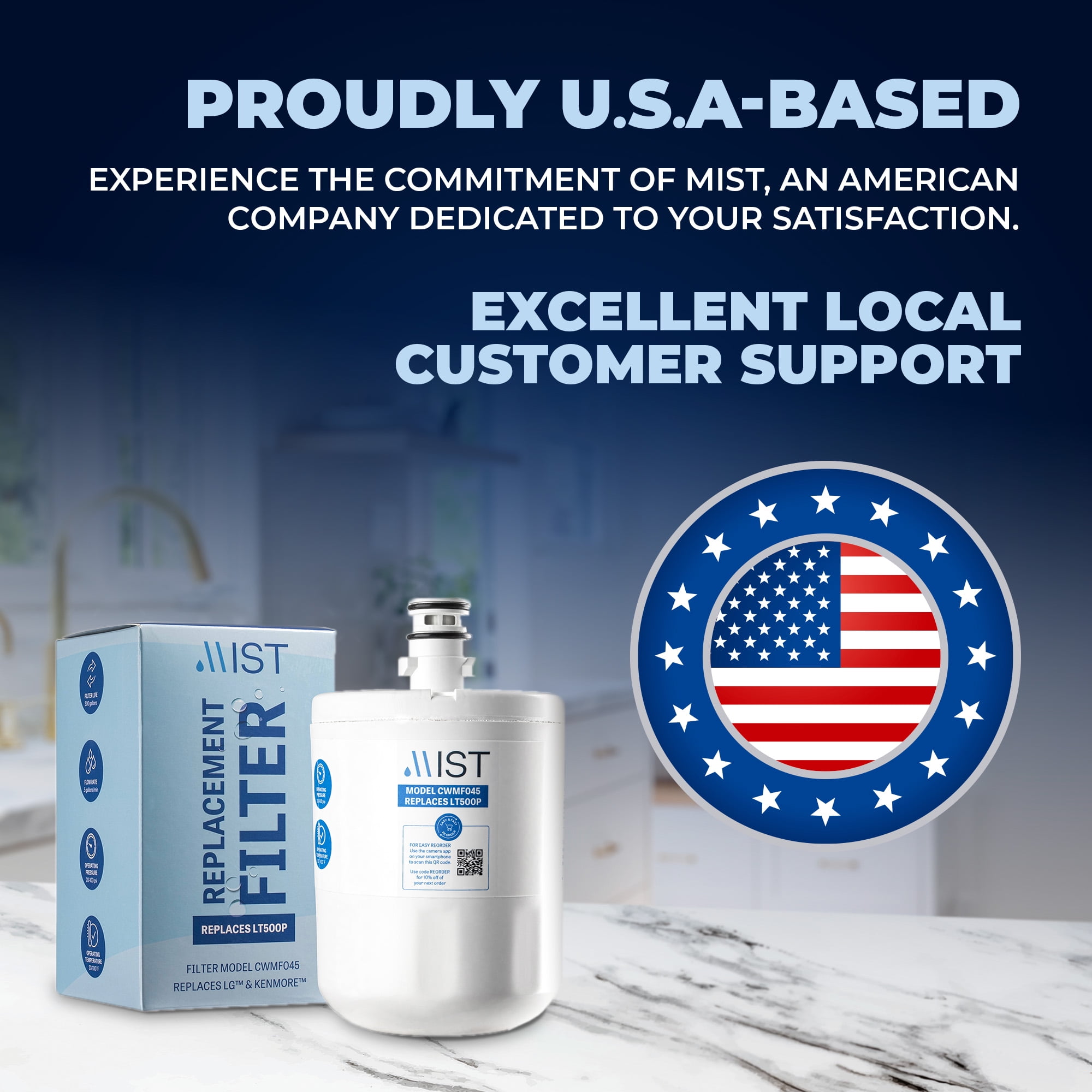 Mist LT500P Refrigerator Water Filter Replacement for LG, Compatible with 5231JA2002A, GEN11042FR-08, ADQ72910911, ADQ729109012, Kenmore 9890, LFX25974ST, LMX25964ST, 2-Pack