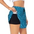 thumbnail image 1 of Balery Blue Glitter Pantalones cortos deportivos para mujer con forro y dos bolsillos, elásticos, para entrenamiento, gimnasio, yoga-X-Large, 1 of 7