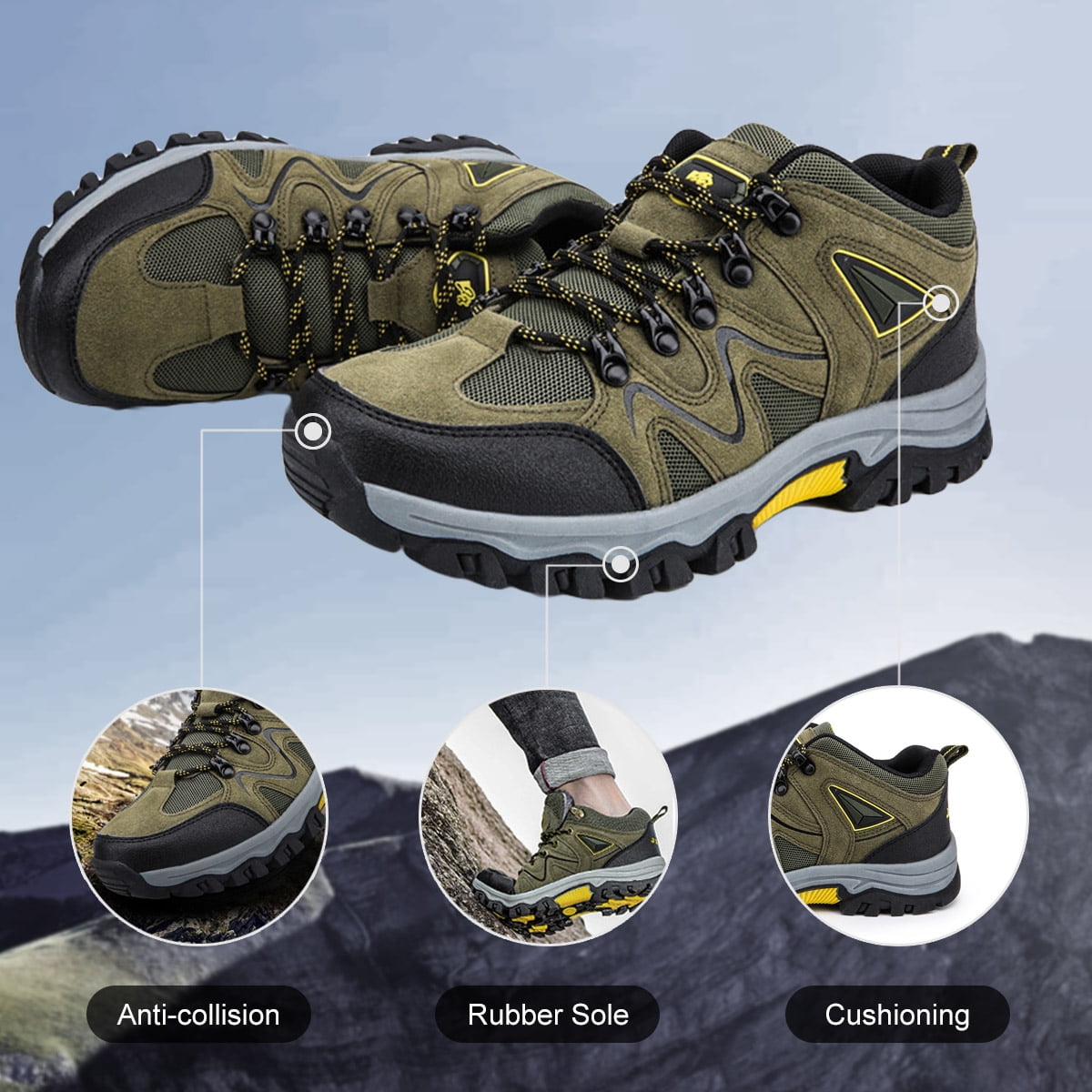 AUXDIQ Hiking Shoes Mens Waterproof Mountain Trekking Shoes Men Breathable Walking Shoes Outdoor Sports Running Camping Climbing