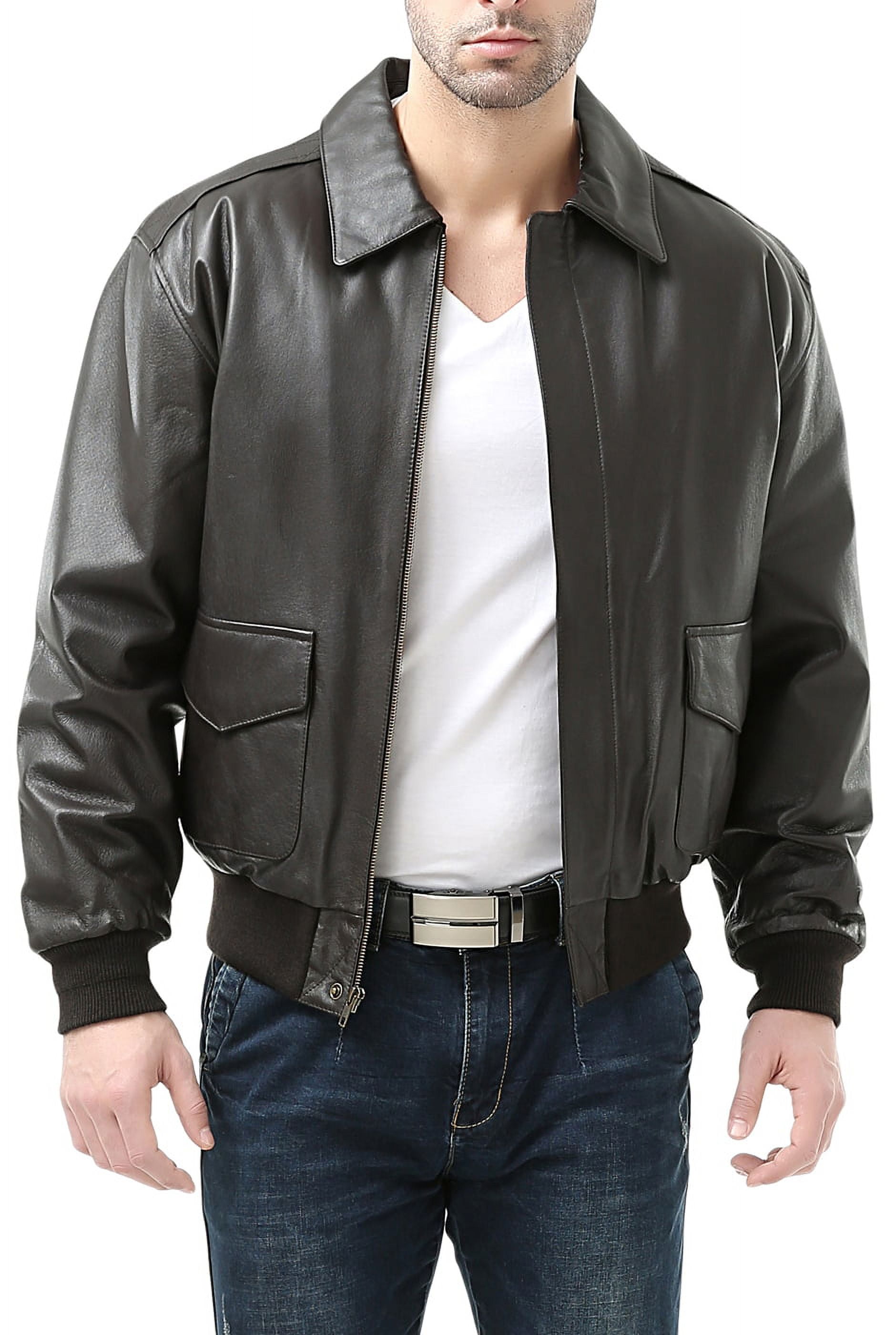 Landing Leathers Men Monogram Collection Air Force A-2 Leather Flight  Bomber Jacket Dark Brown Medium at  Men's Clothing store