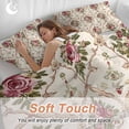 thumbnail image 5 of Vintage Pink Red Floral Bedding 3 Piece Duvet Cover Set Queen Size, Farmhouse Flower Green Leaf Soft Microfiber Comforter Cover with Zipper Closure & Pillowcases, Wrinkle & FadeResistant Quilt Cover, 5 of 9