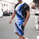 thumbnail image 2 of Mens Pantalones Casuales Cuello Redondo Impresión de Manga Corta Blusa Y Pantalones Cortos Traje, Pantalones de Traje para Hombres, 2 of 7