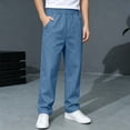 thumbnail image 6 of Boys School Uniform Pants Pull-On Loose Fit Lightweight Workwear Flat Front Elastic Waist Straight Trousers with Pockets Blue 14-15 Years, 6 of 9