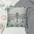 thumbnail image 2 of PRATYUS  Dragonfly Throw Pillow Cushion Cover, Vintage Retro Farm Life Inspired Moth with Daisies Lilies Leaves Image, Decorative Square Accent Pillow Case, Lilac Green 18x18in, 2 of 5